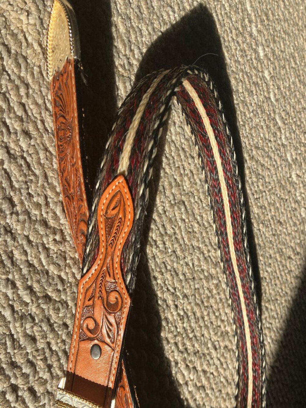 Western Horsehair Braided Silver Belt 36 Hand Tooled Leather Brown No Buckle
